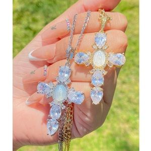 Virgencita Cubic Zirconia Cross Necklace